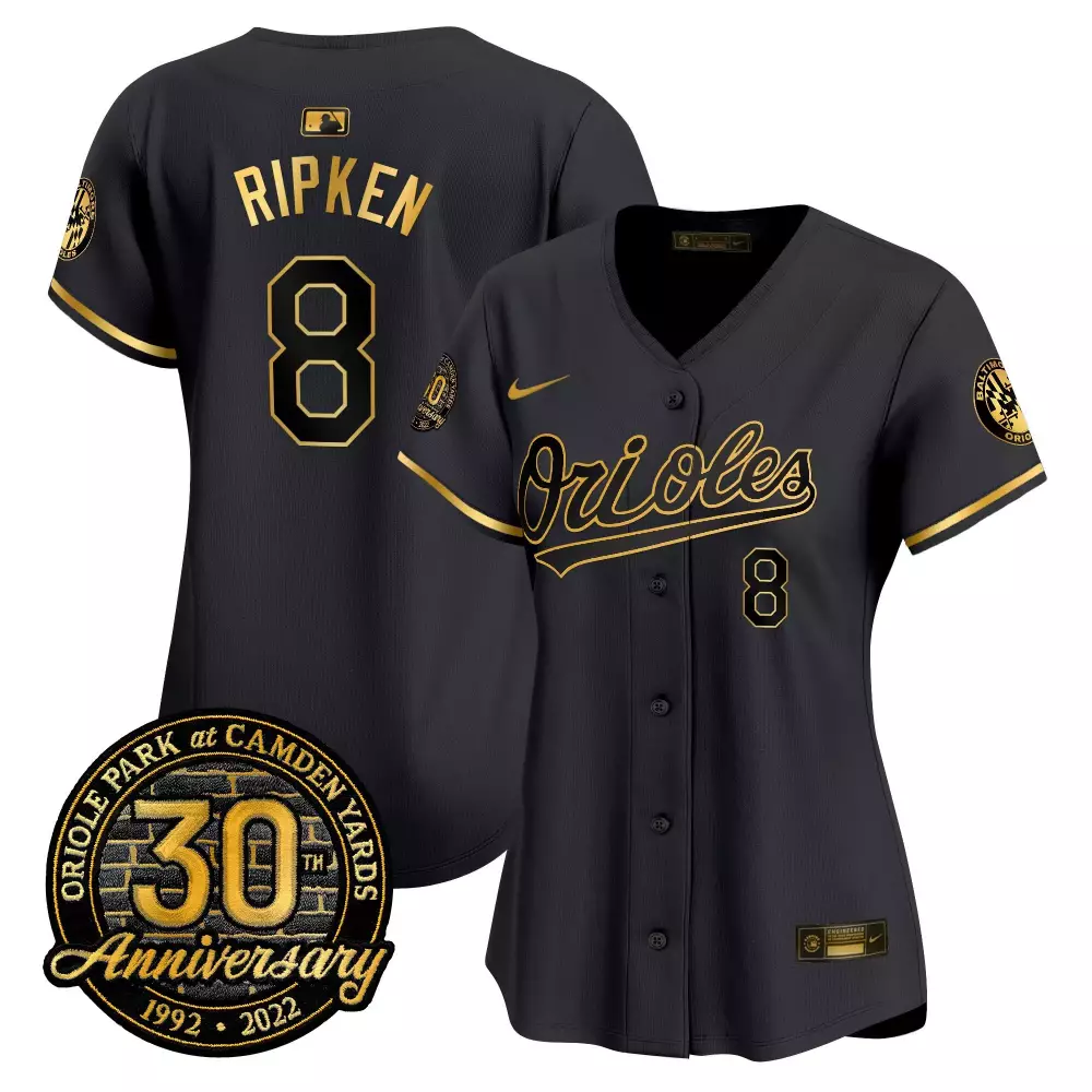 cal ripken black gold womens baltimore orioles camden yards 30th anniversary patch vapor premier limited jersey all stit