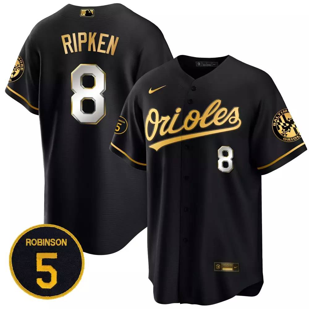 cal ripken black limited mens baltimore orioles robinson patch cool base jersey all stitched
