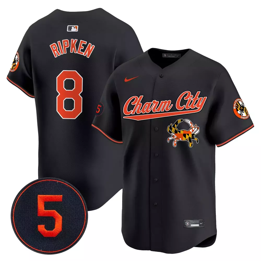 Cal Ripken Baltimore Orioles Black Men's Jersey V8 | Robinson Patch Vapor Premier Limited | For Men, Women & Youth