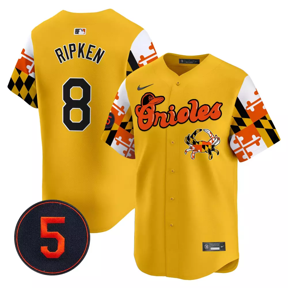 Cal Ripken Baltimore Orioles Gold Men's Limited Edition Jersey | Robinson Patch Vapor Premier | Fan Gear for Men, Women & Youth