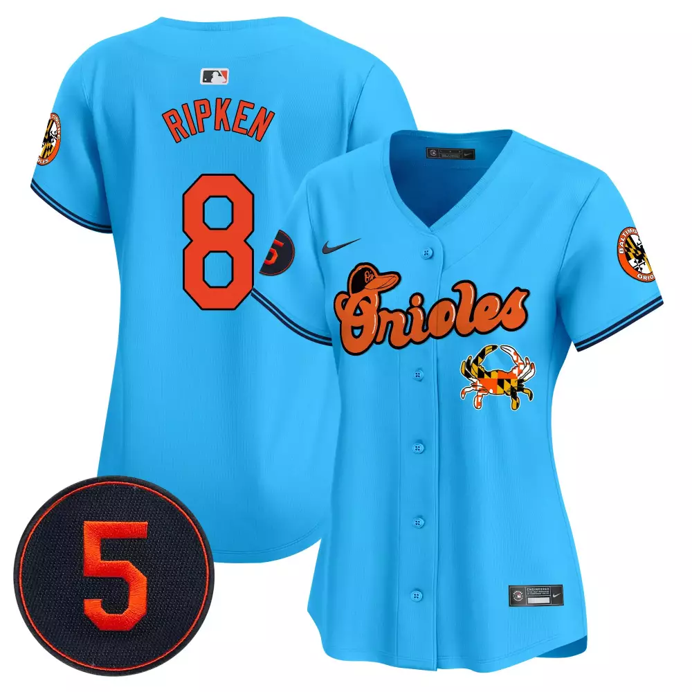 cal ripken light blue women s baltimore orioles robinson patch vapor premier limited jersey v6 all stitched