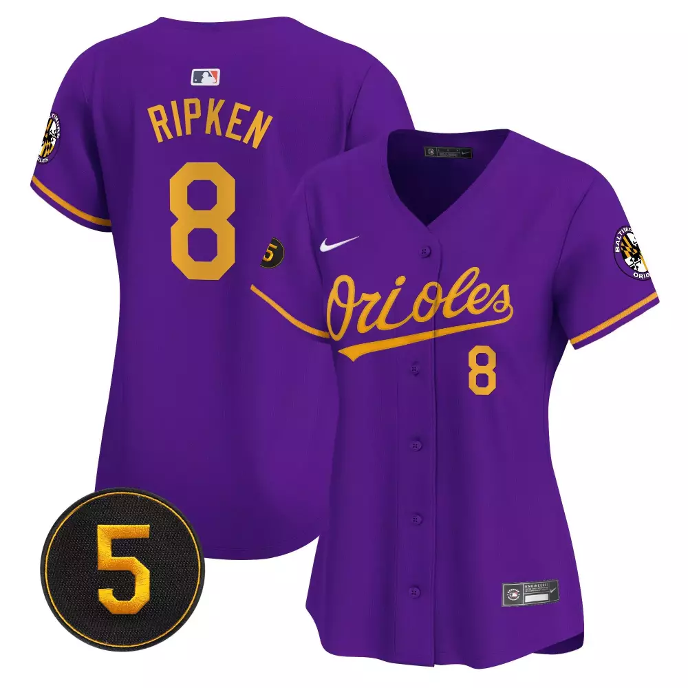 cal ripken purple gold mens baltimore orioles robinson patch cool base jersey all stitched