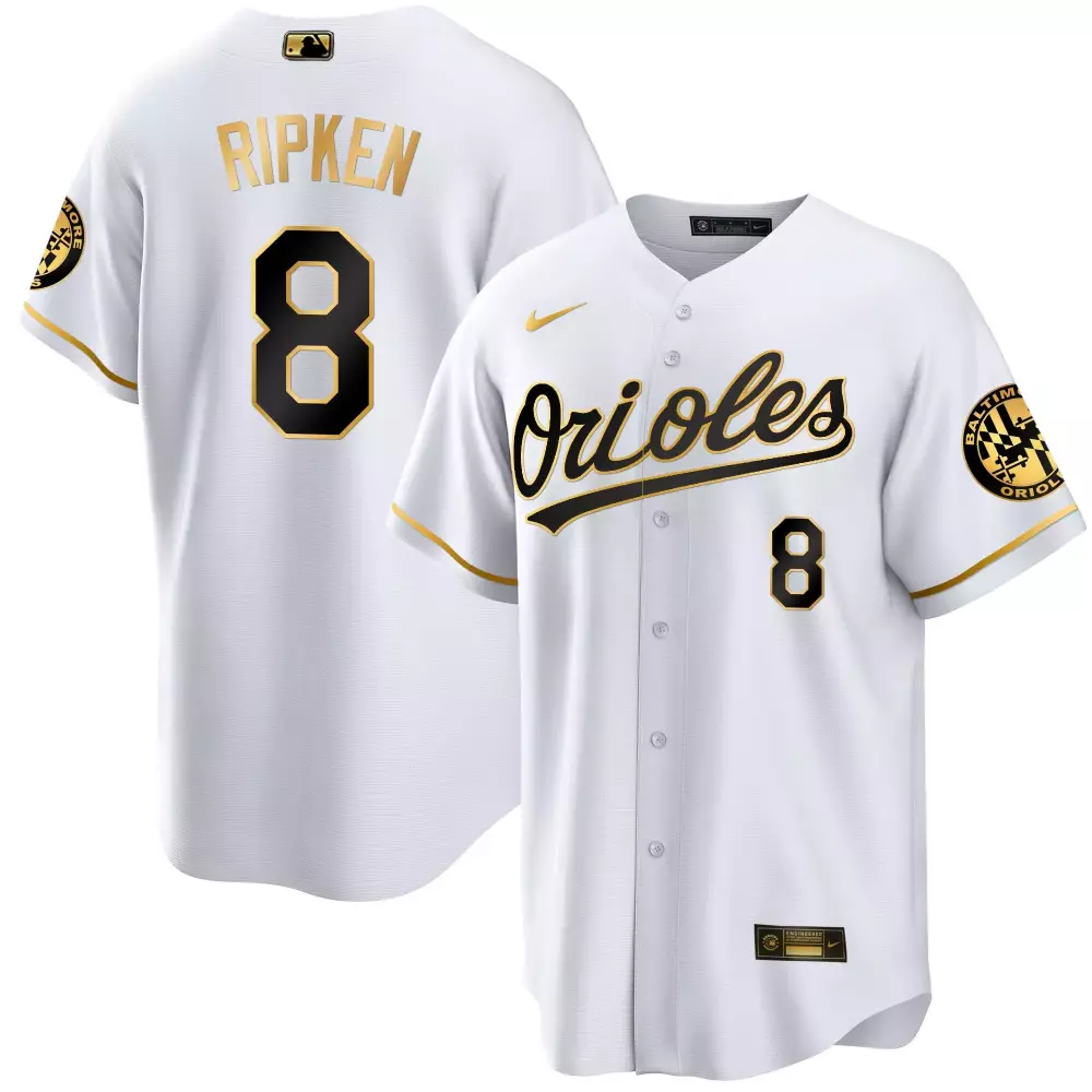 cal ripken white gold mens baltimore orioles 2023 gold cool jersey all stitched
