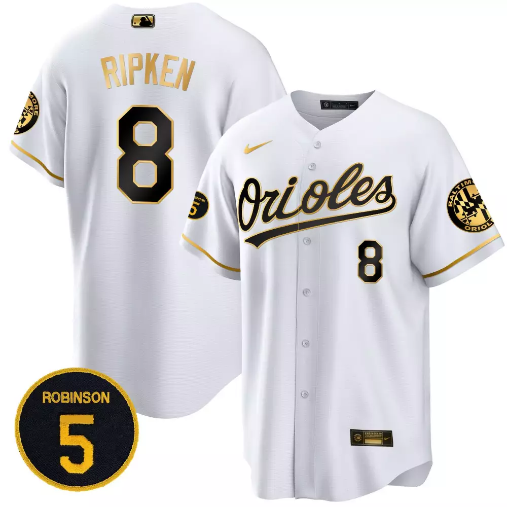 cal ripken white gold mens baltimore orioles 2023 gold cool jersey all stitched