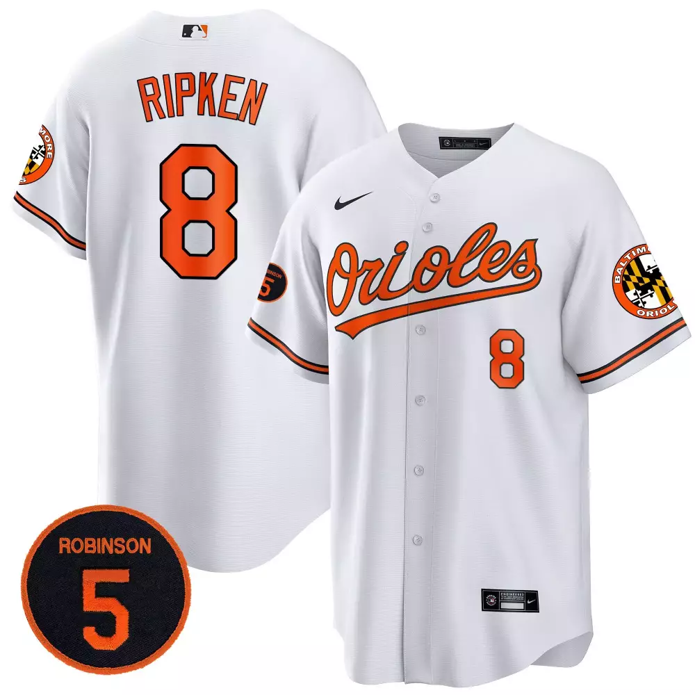 cal ripken white mens baltimore orioles robinson patch cool base jersey all stitched