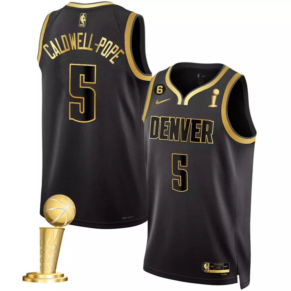 caldwellpope black gold mens denver nuggets 2023 champions jersey collection all stitched