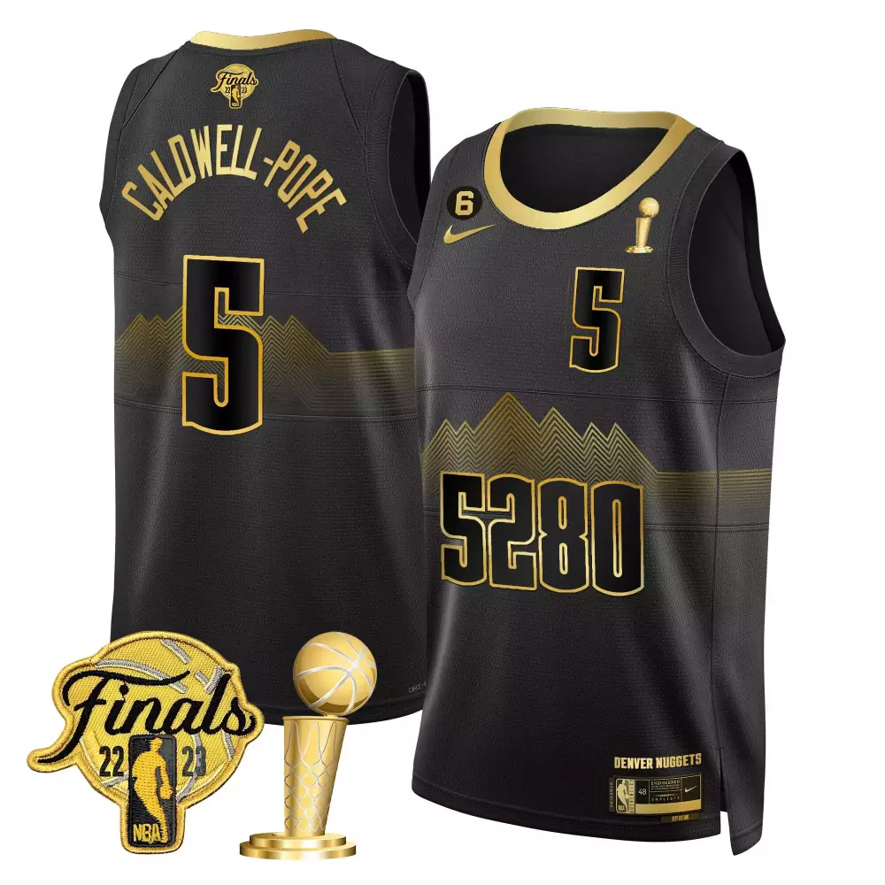 caldwellpope black gold mens denver nuggets 2023 finals champions patch jersey v2 all stitched