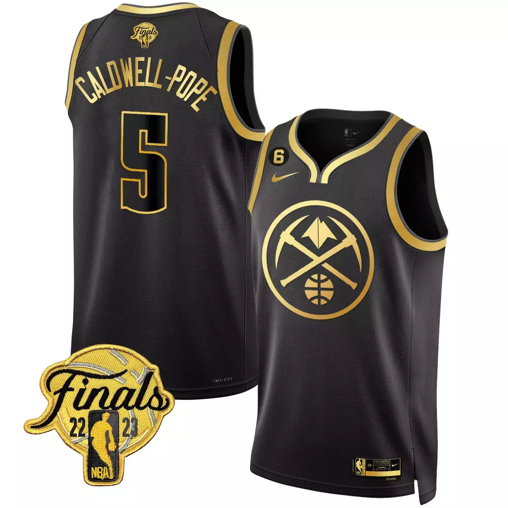 caldwellpope black gold mens denver nuggets 2023 finals patch gold special jersey all stitched