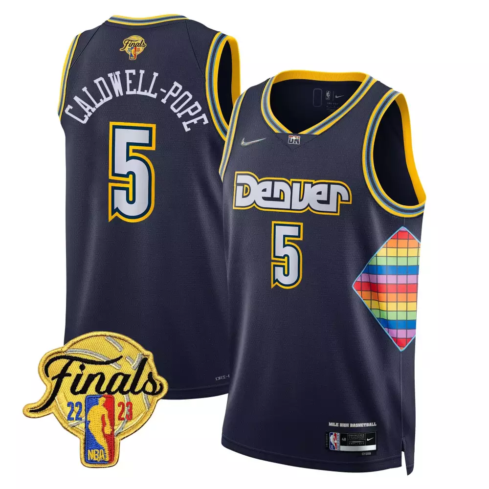 caldwellpope city navy mens denver nuggets 2023 finals patch gold trim jersey all stitched