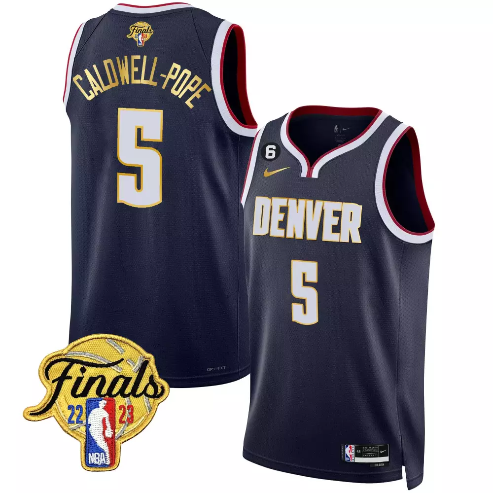 caldwellpope icon mens denver nuggets 2023 finals patch gold trim jersey all stitched
