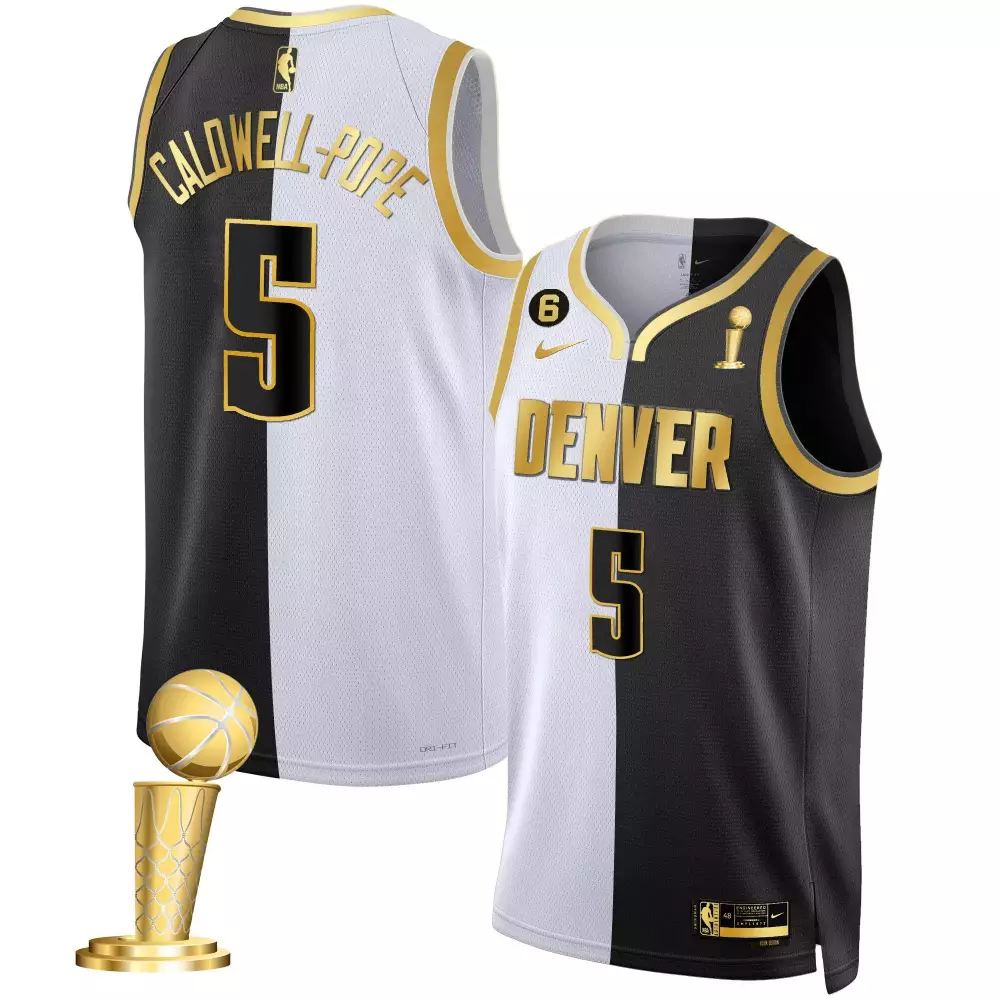 caldwellpope split mens denver nuggets 2023 champions black white gold jersey all stitched
