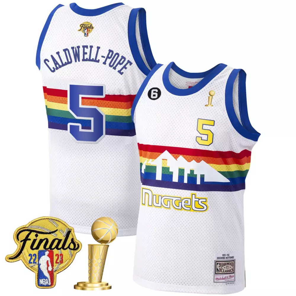 caldwellpope white classic youths denver nuggets 2023 finals champions patch jersey all stitched