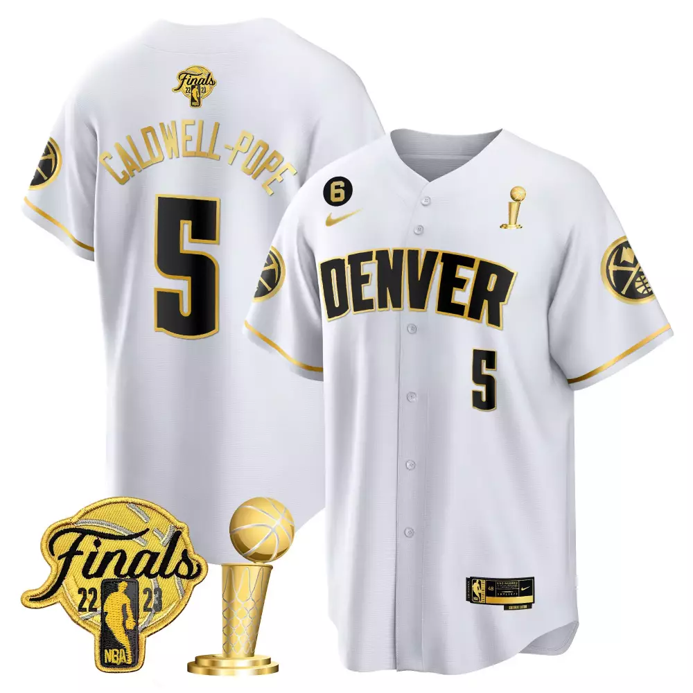 caldwellpope white gold mens denver nuggets 2023 finals champions patch cool base jersey all stitched