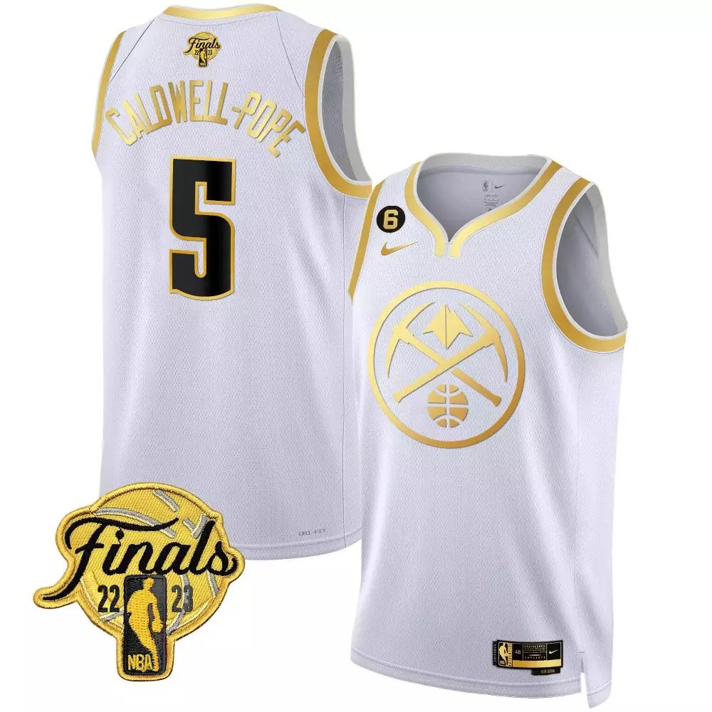 caldwellpope white gold mens denver nuggets 2023 finals patch gold special jersey all stitched