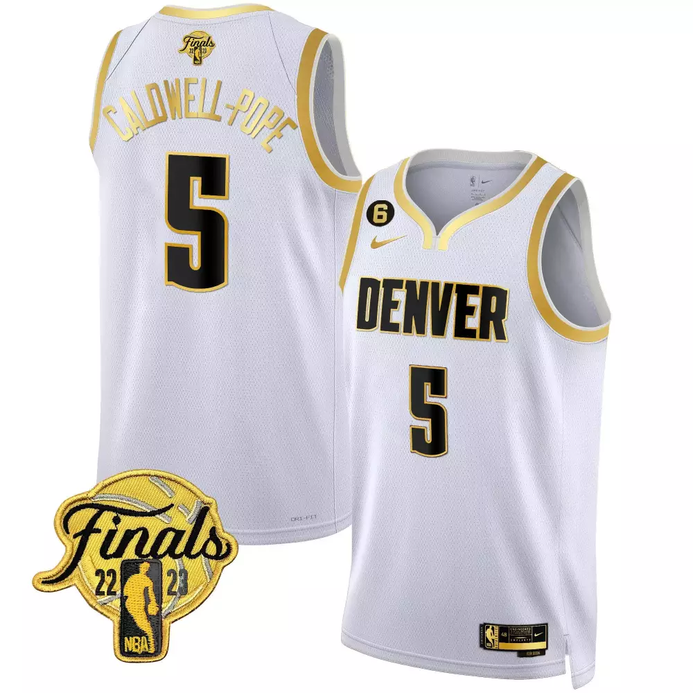 caldwellpope white gold youths denver nuggets 2023 finals patch collection jersey all stitched