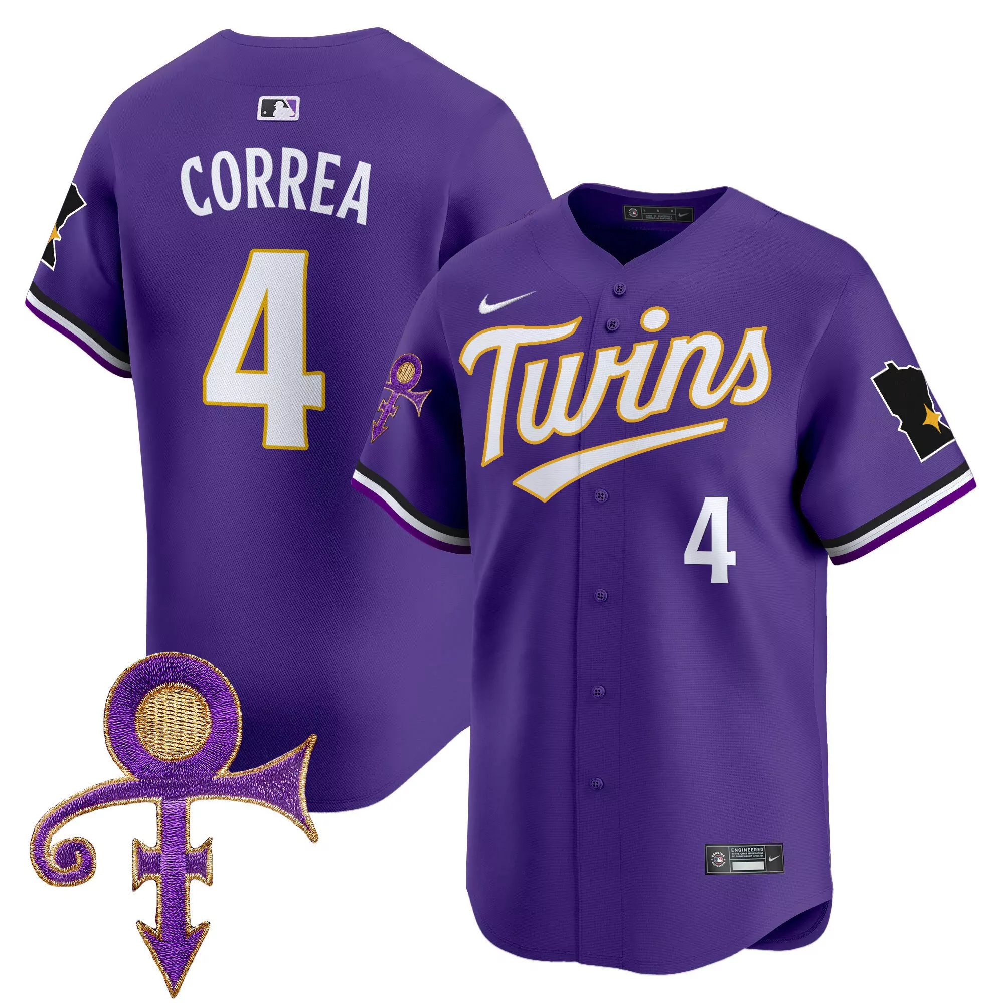 carlos correa purple mens minnesota twins prince patch vapor premier limited jersey all stitched