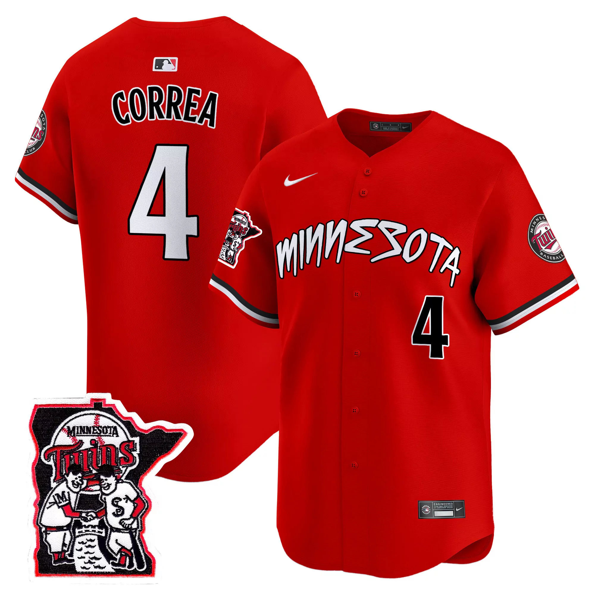 carlos correa red mens minnesota twins shaking hands patch vapor premier limited jersey all stitched