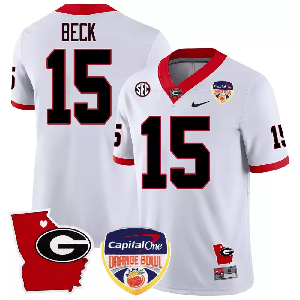 Carson Beck Georgia Bulldogs Black Jersey with Orange Bowl Patch | Stitched Georgia State Map Design | Fan Gear for Men, Women & Youth