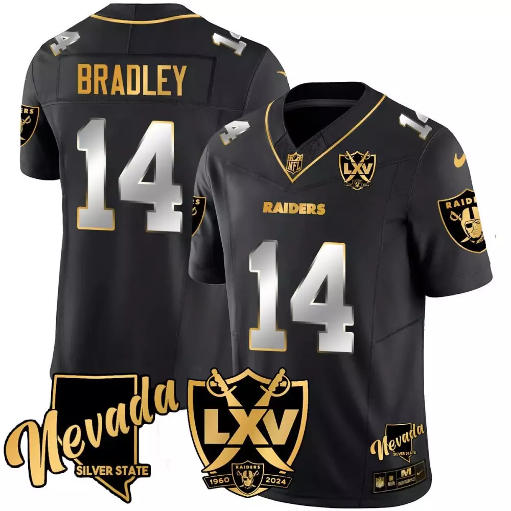 carter bradley black alternate mens las vegas raiders 2024 gold vapor limited jersey 65th anniversary all stitched