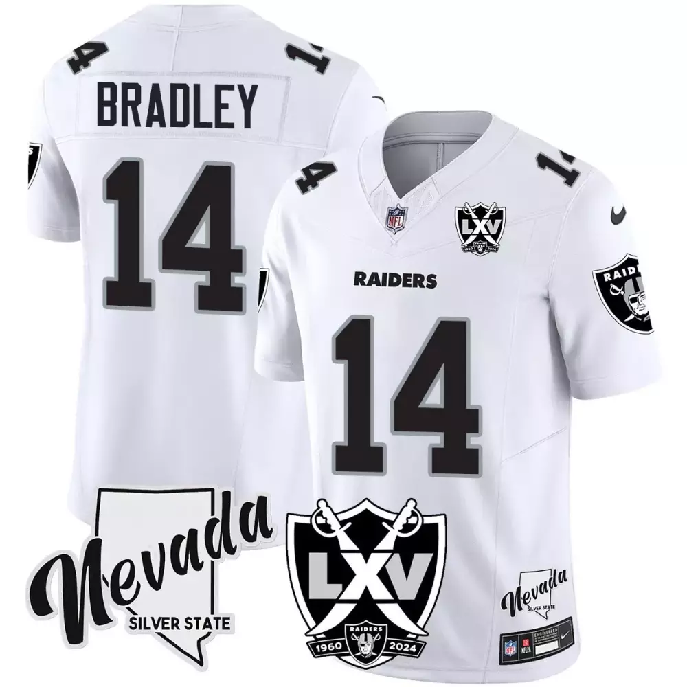 Carter Bradley 2024 Vapor Limited Jersey | White Las Vegas Raiders 65th Anniversary | Stitched Fan Gear | For Men, Women & Youth