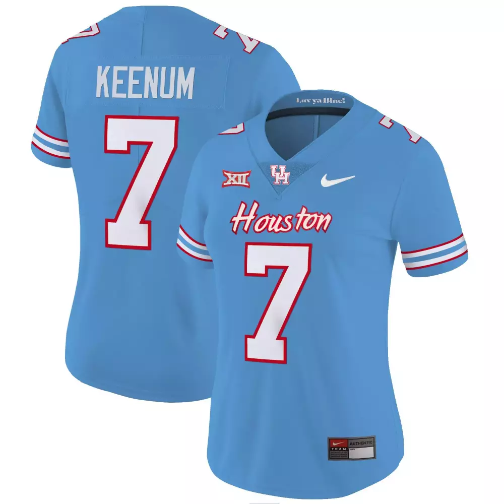 case keenum light blue womens houston cougars 2023 oilers inspired vapor jersey v4 all stitched