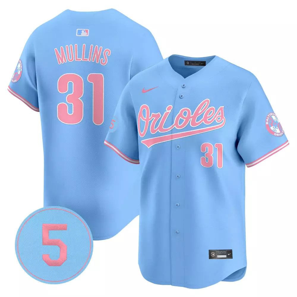 cedric mullins light blue unisex baltimore orioles bubblegum pink robinson patch vapor premier limited jersey all stitch