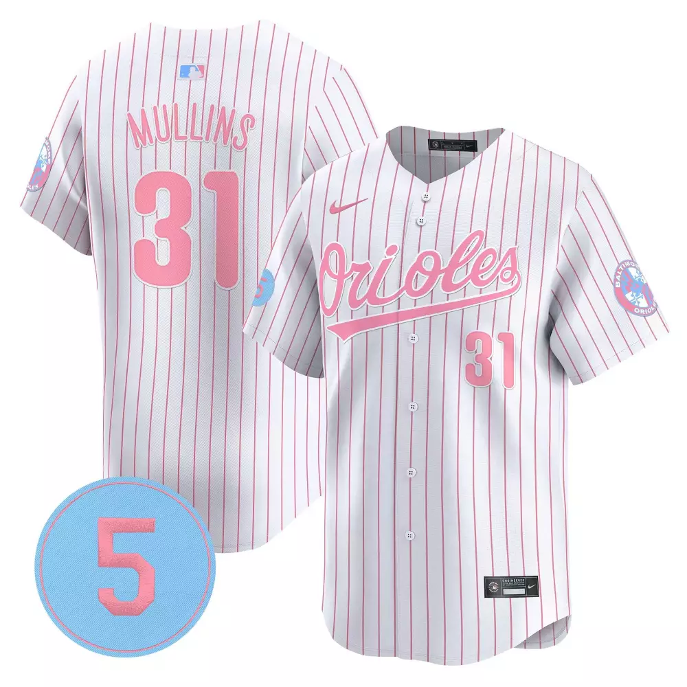 cedric mullins pinstripe unisex baltimore orioles bubblegum pink robinson patch vapor premier limited jersey all stitche
