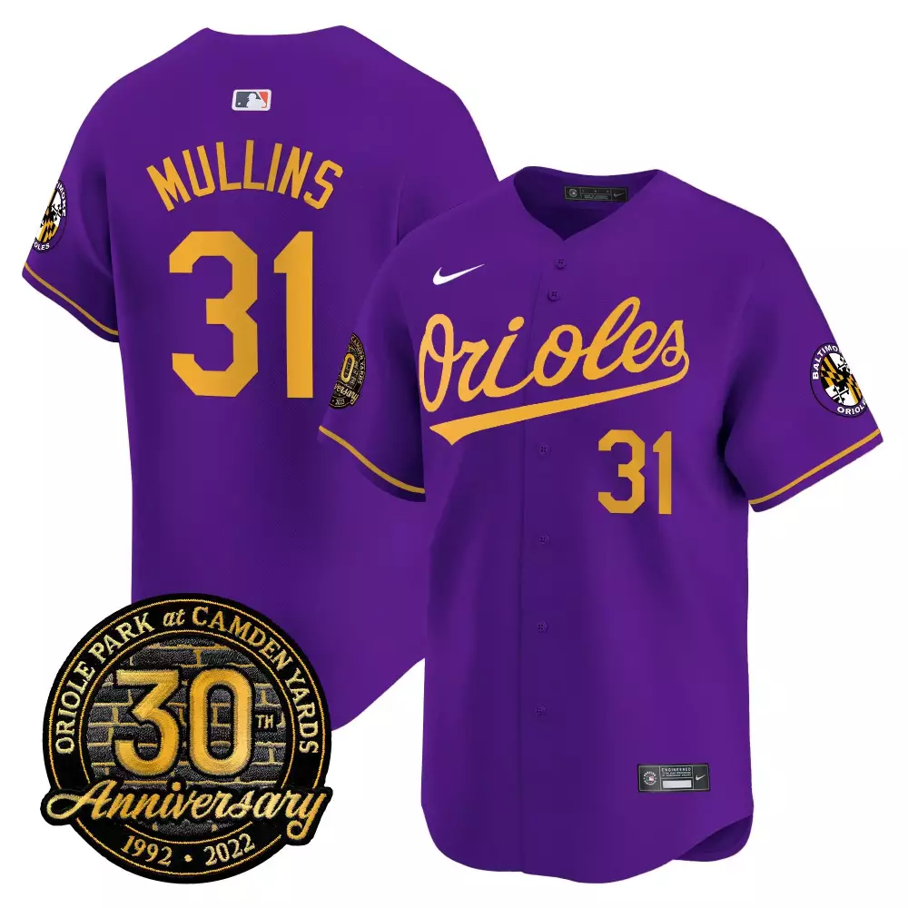 cedric mullins purple gold mens baltimore orioles camden yards 30th anniversary patch vapor premier limited jersey all s