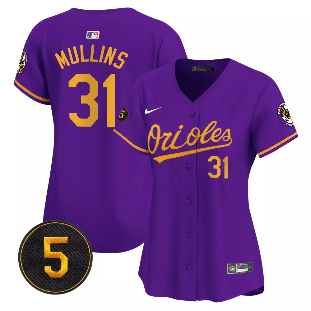 cedric mullins purple gold womens baltimore orioles robinson patch vapor premier limited jersey all stitched