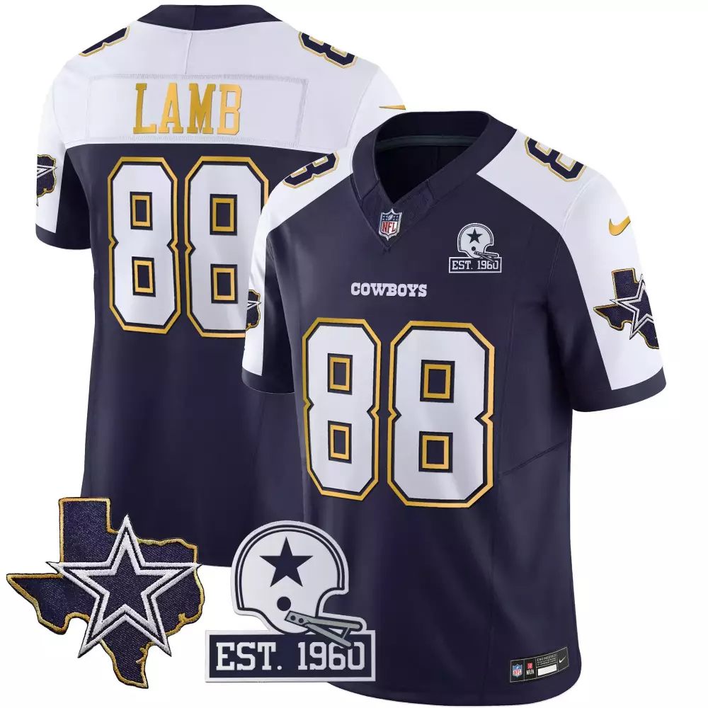 ceedee lamb navy alternate mens dallas cowboys texas patch gold trim vapor jersey all stitched