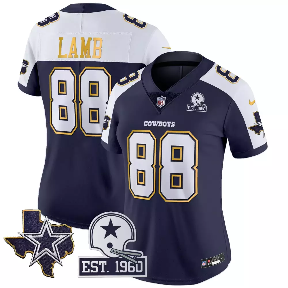 ceedee lamb navy alternate mens dallas cowboys texas patch gold trim vapor jersey all stitched