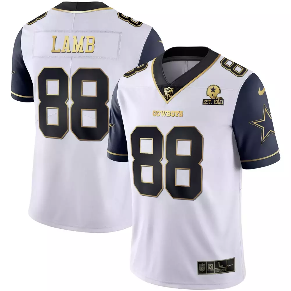 ceedee lamb navy alternate mens dallas cowboys texas patch gold trim vapor jersey all stitched