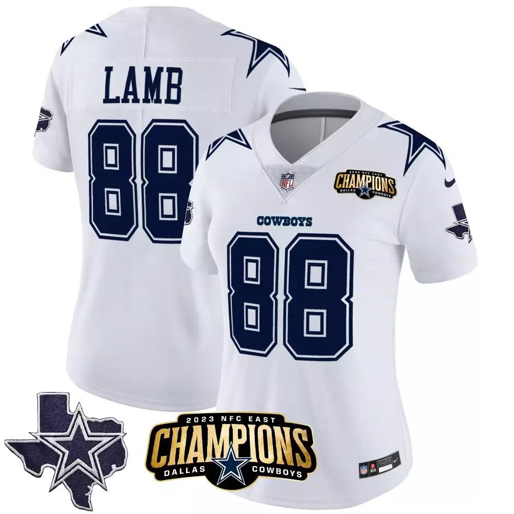 ceedee lamb white womens dallas cowboys 2023 nfc east champions patch vapor jersey all stitched