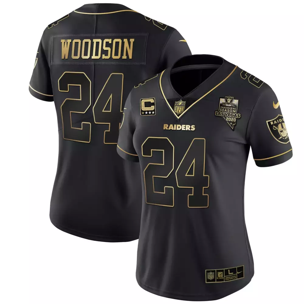 Charles Woodson Black Gold Women's Jersey | Las Vegas Raiders Inaugural Season Patch | Stitched Fan Gear for Men, Women & Youth