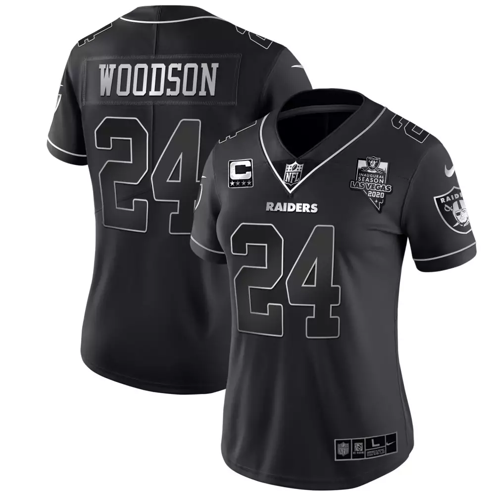 Charles Woodson Black Silver Women's Jersey | Las Vegas Raiders Inaugural Season Patch | Stitched Fan Gear for Men, Women & Youth