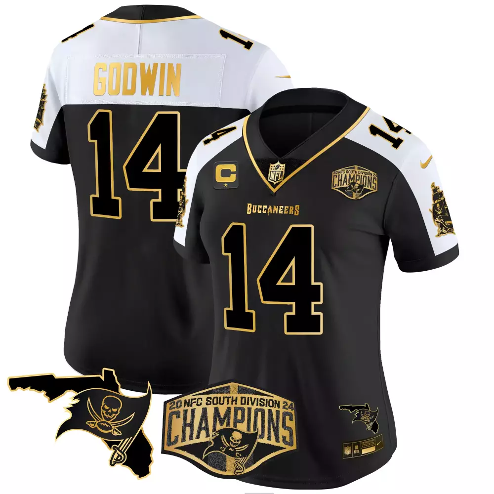 chris godwin alternate womens tampa bay buccaneers 2024 nfc south division champions patch gold vapor limited jersey all