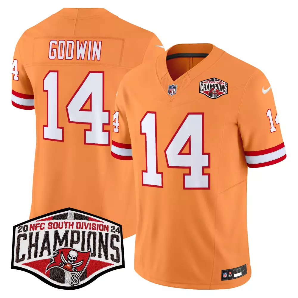 chris godwin creamsicle mens tampa bay buccaneers creamsicle 2024 nfc south division champions patch vapor limited jerse