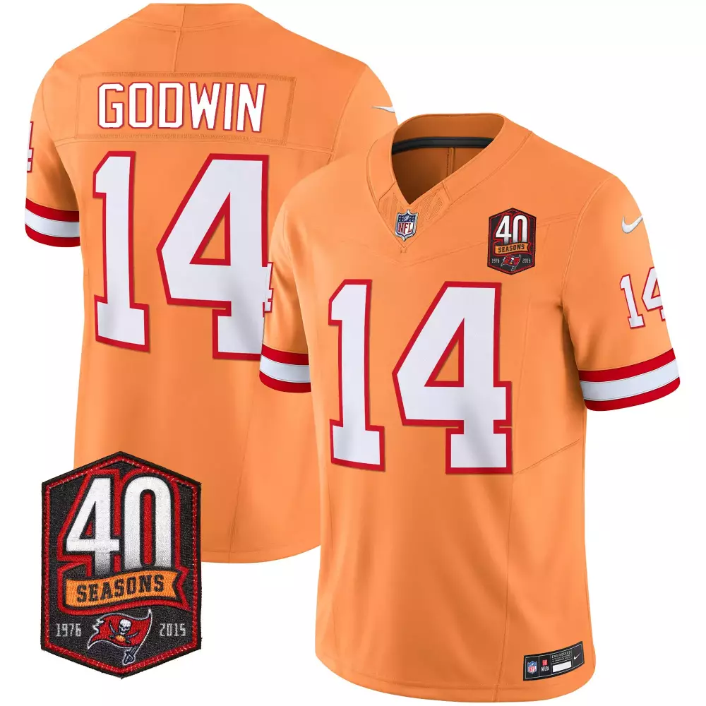 chris godwin orange mens tampa bay buccaneers 40th season patch vapor limited jersey all stitched