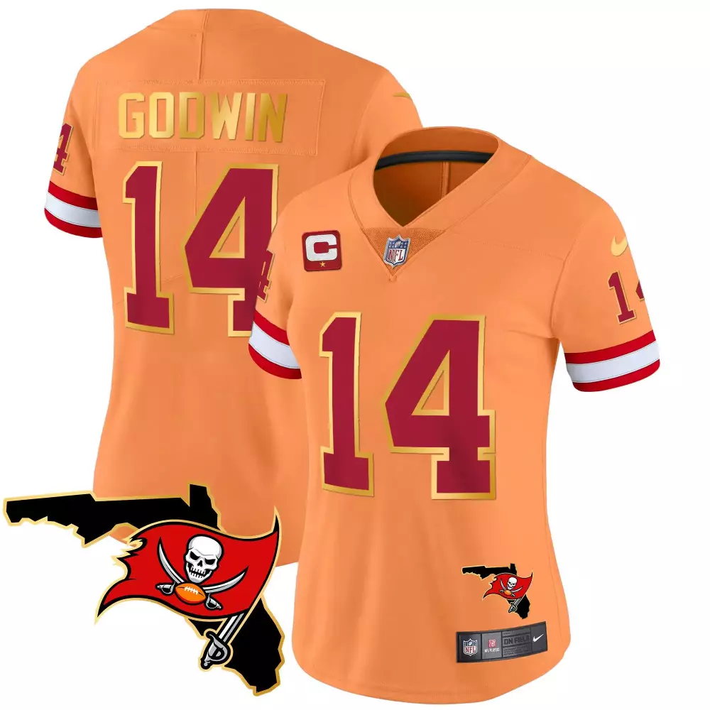 chris godwin orange womens tampa bay buccaneers florida patch gold trim vapor jersey all stitched
