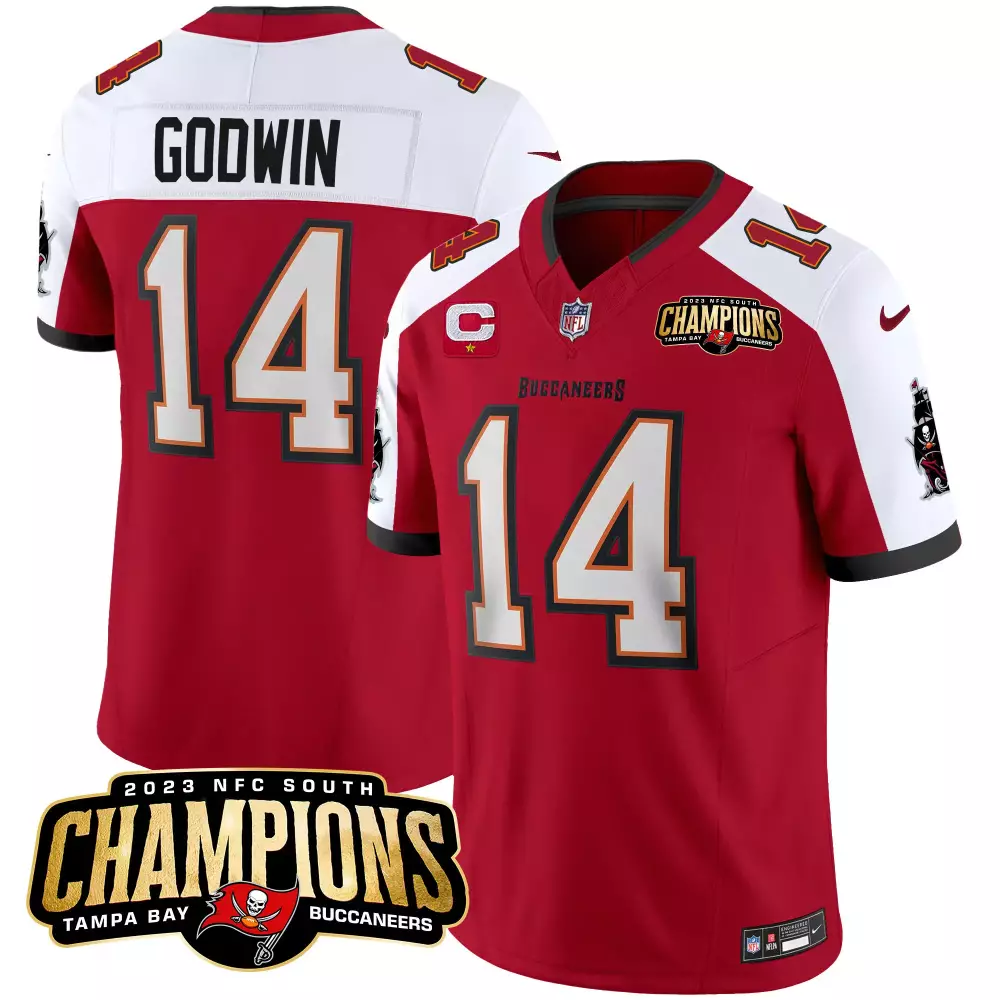 chris godwin red alternate mens tampa bay buccaneers 2023 nfc south champions patch vapor jersey all stitched