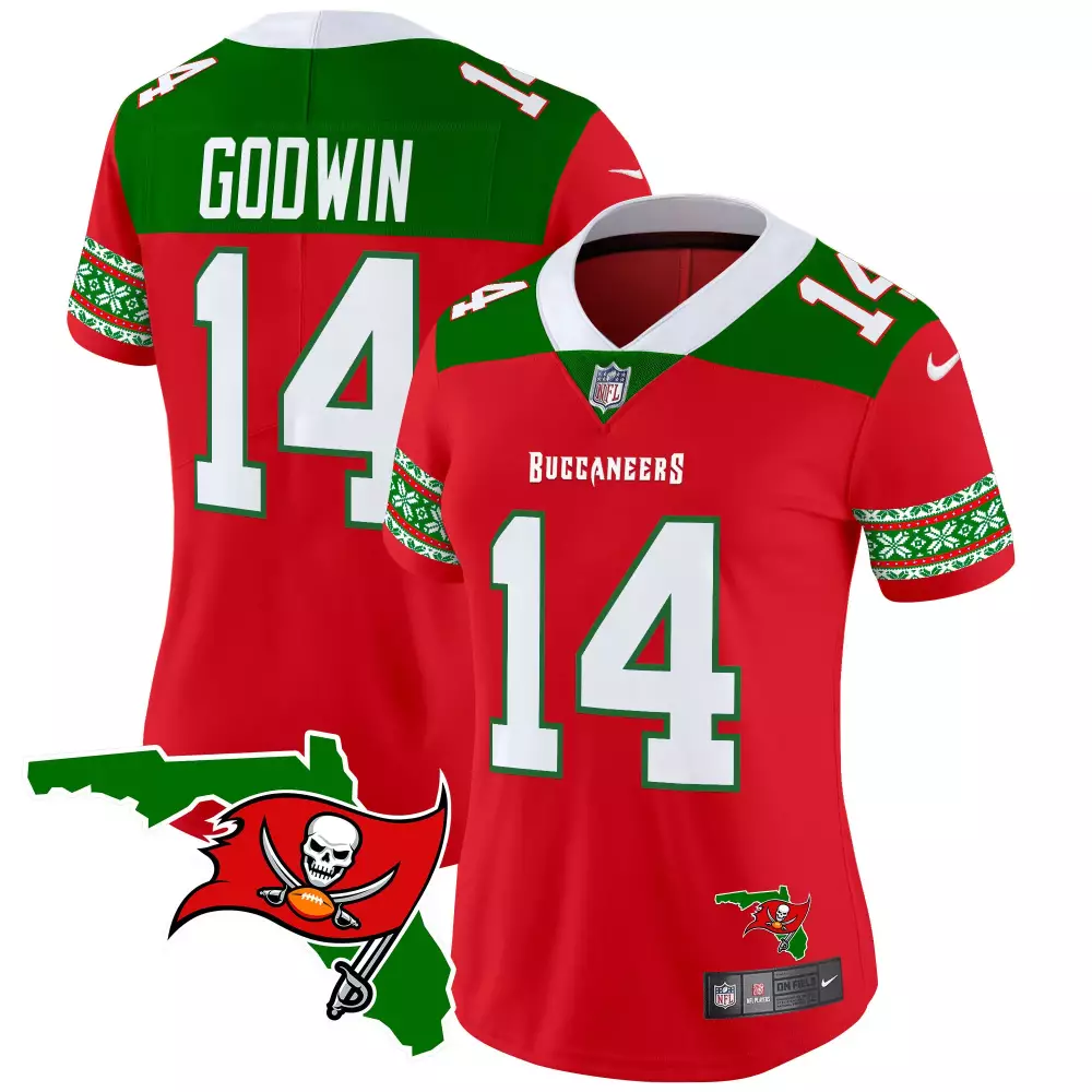 chris godwin red womens tampa bay buccaneers 2024 christmas vapor limited jersey all stitched