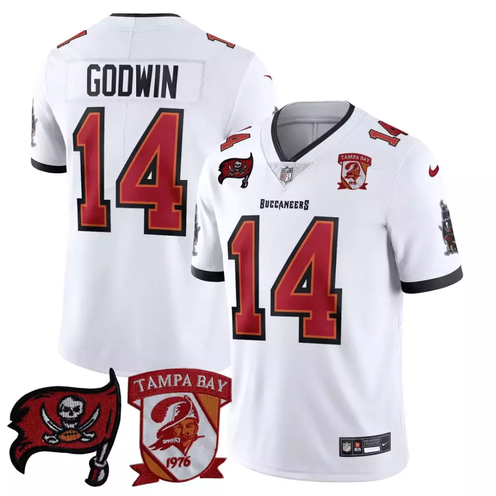 chris godwin white mens tampa bay buccaneers logo patch jersey all stitched