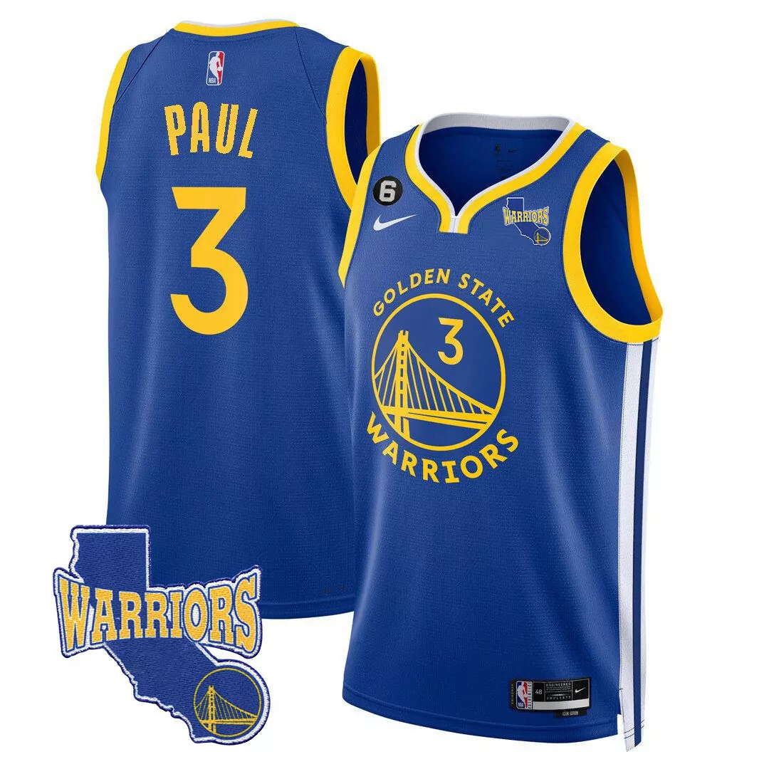 chris paul icon royal mens golden state warriors 202324 california state patch jersey all stitched