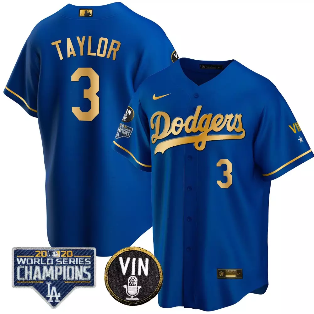 chris taylor cool black royal mens los angeles dodgers royal gold world series 2020 patch jersey all stitched