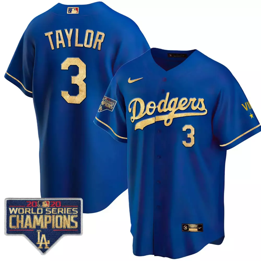 chris taylor cool black royal mens los angeles dodgers royal gold world series 2020 patch jersey all stitched