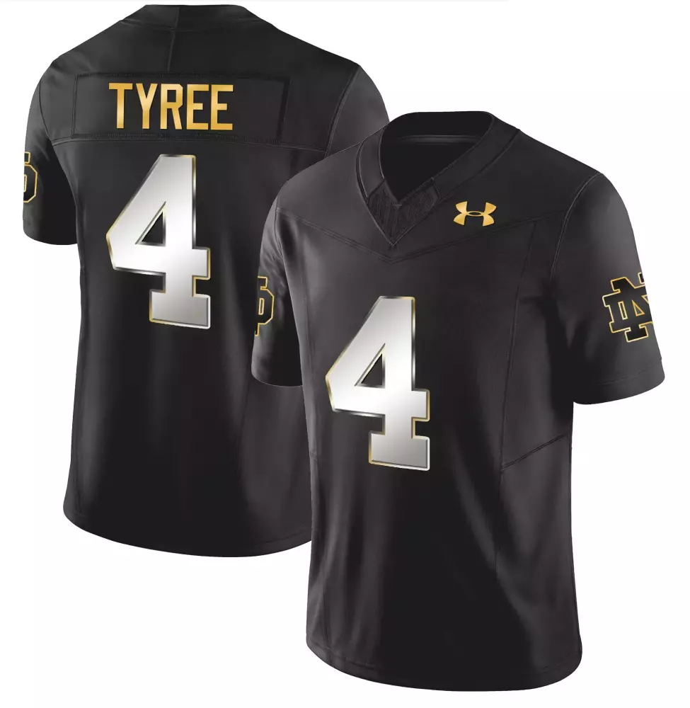 chris tyree black gold womens notre dame fighting irish gold vapor limited jersey all stitched