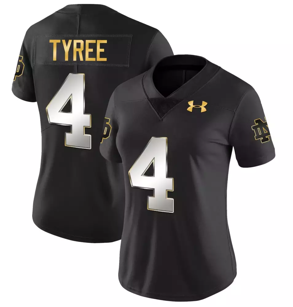 chris tyree black gold womens notre dame fighting irish gold vapor limited jersey all stitched