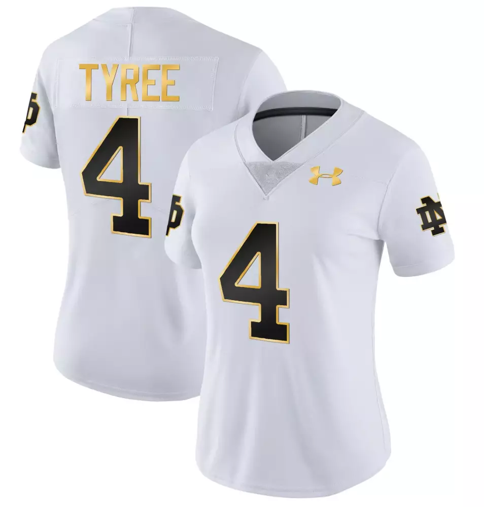 chris tyree white gold womens notre dame fighting irish gold vapor limited jersey all stitched
