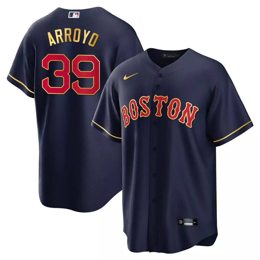 christian arroyo cool navy men boston red sox world series champion 2018 gold jersey all stitched