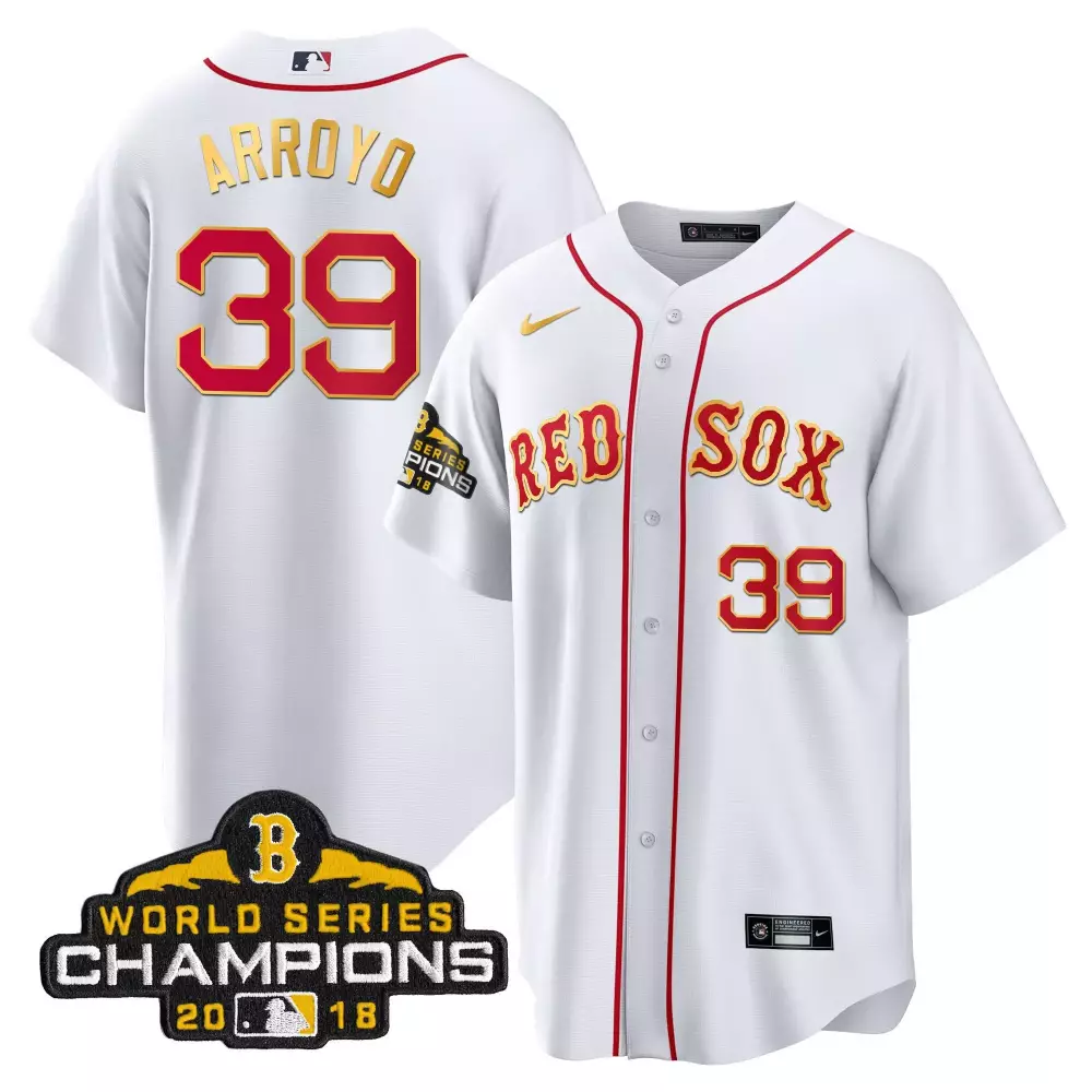 christian arroyo cool white men boston red sox world series champion 2018 gold jersey all stitched